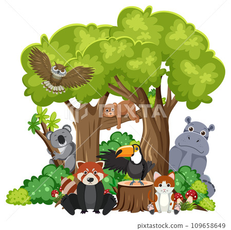 Diverse Wildlife Coexisting Beneath a Majestic Tree 109658649