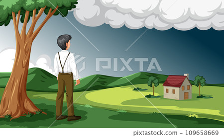 Quiet Countryside: A Man Observing a Rural Landscape Quiet Countryside: A Man Observing a Rural Landscape 109658669
