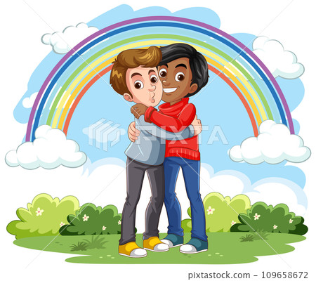 Happy gay couple hugging at the park 109658672
