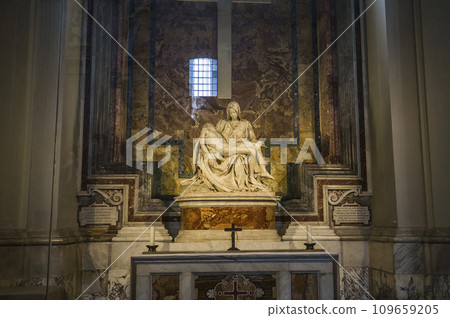 Pieta statue of Michelangelo in Basilica of saint Peter, Vatican 109659205