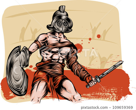 spartacus gladiator slave warrior on colosseum. vector illustration 109659369