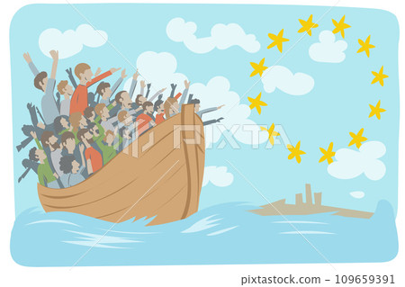 Refugees migration in the boat from Africa to Europe, Asylum Seeker. vector illustration 109659391