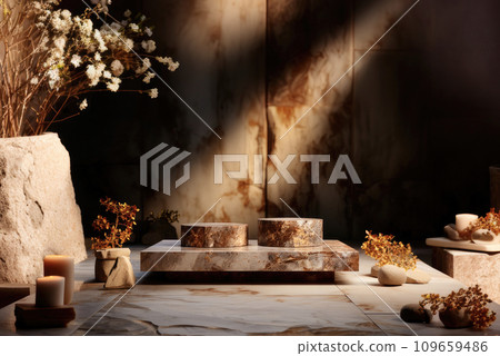 Multi level stone podiums for presentation and display of goods Multi level stone podiums for presentation and display of goods 109659486