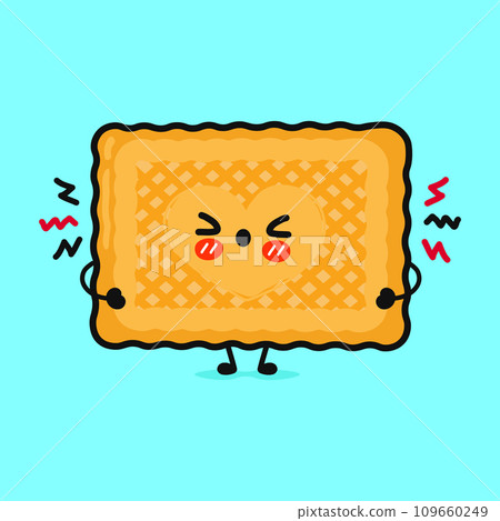 Angry cookies character. Vector hand drawn cartoon kawaii character illustration icon. Isolated on blue background. Sad cookies character concept 109660249