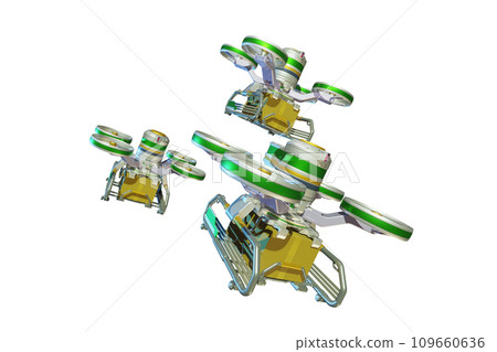Drone delivery image (formation flight, white background) 109660636