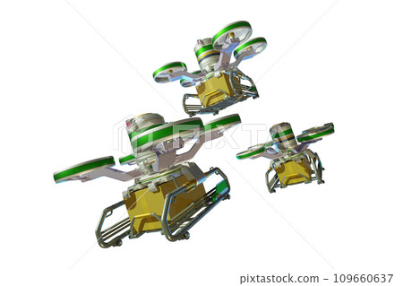 Drone delivery image (formation flight, white background) 109660637