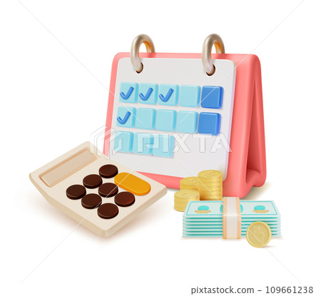 3d Accounting Services Business Concept Cartoon Style Calculator and Calendar Isolated on a White Background. Vector illustration 3d Accounting Services Business Concept Cartoon Style Calculator and Calendar Isolated on a White Background. Vector illustration 109661238