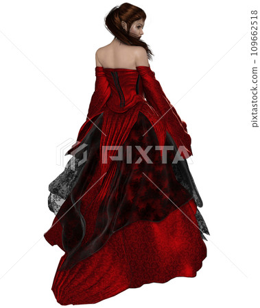 Elven Princess in Red Dress, Back View - Stock Illustration [109662518] -  PIXTA