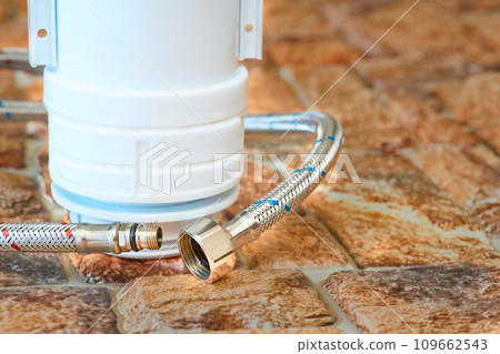 Plumbing. Flexible metal steel faucet hoses, flush mechanism, siphon fittings Plumbing. Flexible metal steel faucet hoses, flush mechanism, siphon fittings 109662543