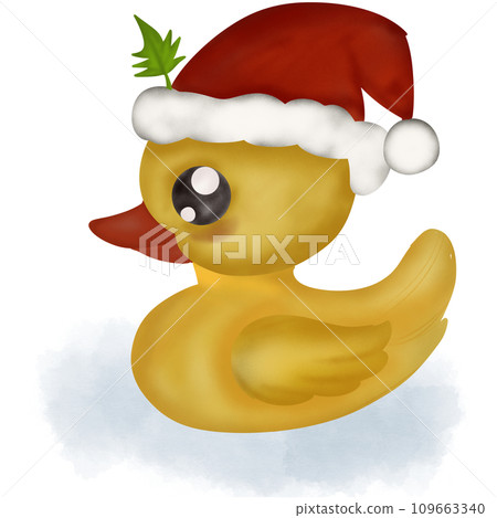 cute yellow duck with big eyes and Christmas hat cute yellow duck with big eyes and Christmas hat 109663340