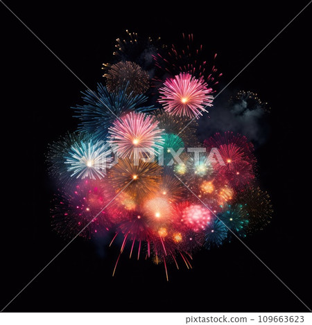 Fireworks on black background. New year 109663623
