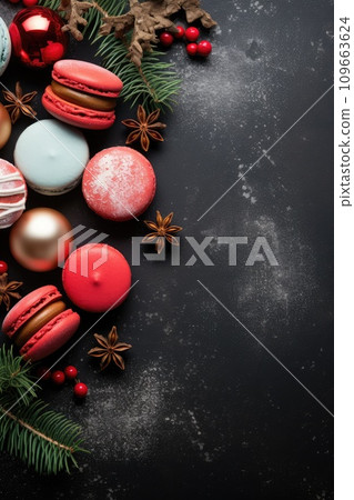 Colorful French macaroons on the Christmas table 109663624