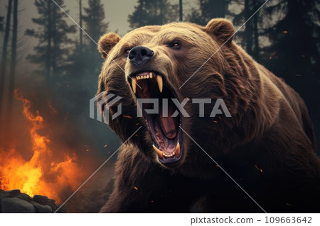 Roaring bear in the forest 109663642