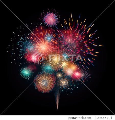 Fireworks on black background. New year 109663701