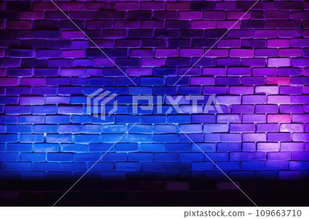 Neon light on brick walls. Lighting effect neon background 109663710