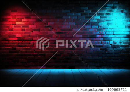 Neon light on brick walls. Lighting effect neon background 109663711