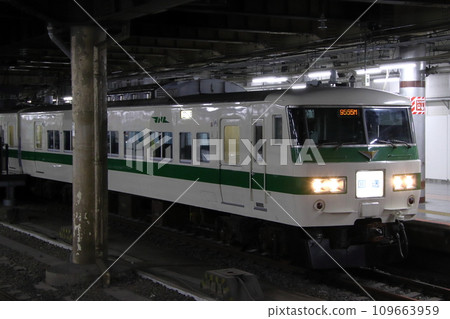 185 series Shinkansen relay color parked at Ueno Station horizon platform 109663959