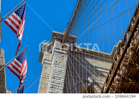 Brooklyn Bridge, New York City, USA with historic scenery architectural detail 109664194
