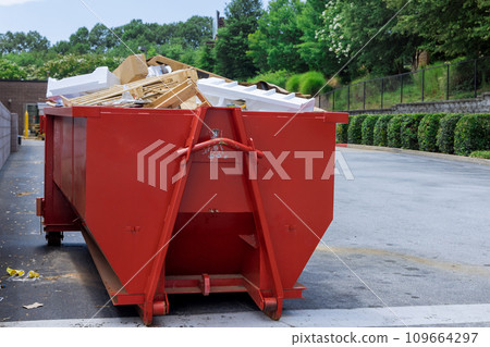 Container trash dumpster is used for recycling of construction waste in caring environment with solid household waste 109664297