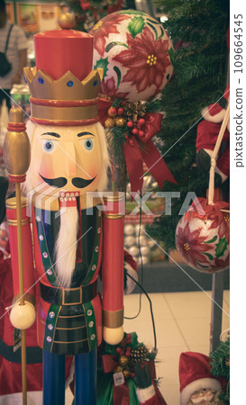 Traditional handmade nutcracker wooden figurine Christmas decoration, eco-friendly and sustainable Traditional handmade nutcracker wooden figurine Christmas decoration, eco-friendly and sustainable 109664545