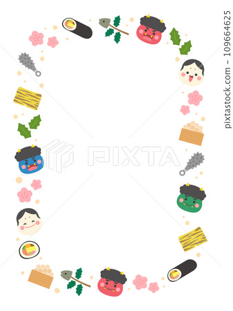 Cute Setsubun motif decorative frame, vertical size 109664625