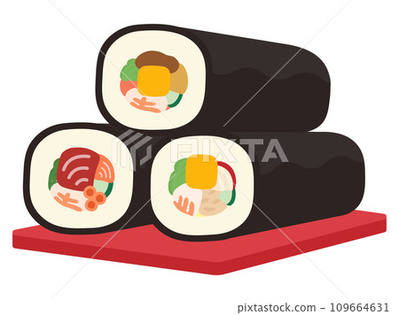 Setsubun illustration material, three ehomaki rolls and a tray Setsubun illustration material, three ehomaki rolls and a tray 109664631
