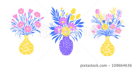 Collection of flowers in vases on a white background. Vector illustration easy to change colors and transform. Collection of flowers in vases on a white background. Vector illustration easy to change colors and transform. 109664636