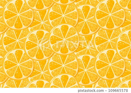Lemon slices seamless pattern. Summer vitamin C vector background for paper, cover, fabric, gift wrap. Cartoon flat style Lemon slices seamless pattern. Summer vitamin C vector background for paper, cover, fabric, gift wrap. Cartoon flat style 109665578