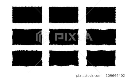 Set Black rectangle frames with jagged edges isolated on white background.Vector illustpation. 109666402