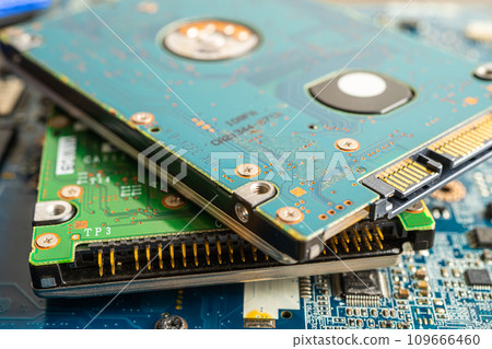 Repairing and upgrade circuit mainboard of notebook, electronic, computer hardware and technology concept. Repairing and upgrade circuit mainboard of notebook, electronic, computer hardware and technology concept. 109666460