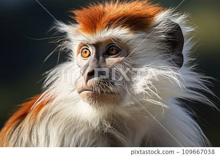 The patas monkey also known as the wadi monkey or hussar monkey. Generative AI 109667038