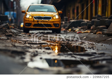There are many potholes on the roadway close-up. Generative AI 109667205