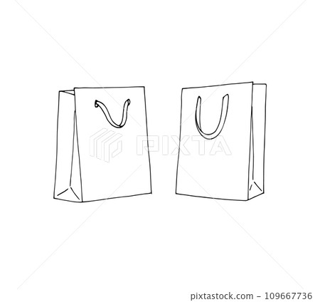 Hand-drawn delivery bag sketch set. Paper Bag for Grocery Shopping. Vector hand-drawn illustration isolated on a white background. Hand-drawn delivery bag sketch set. Paper Bag for Grocery Shopping. Vector hand-drawn illustration isolated on a white background. 109667736