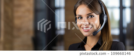 AI-generated content. Woman Wearing a Headset with a Bright Smile 109668146