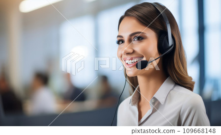 AI-generated content. Woman Wearing Headset in Professional Office Setting 109668148