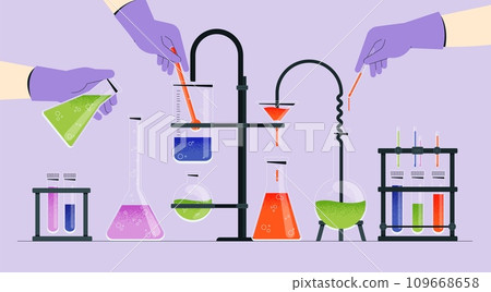 Chemical laboratory equipment. Chemist tools and reagents, chemical research and biological experimentation process. Vector flat set Chemical laboratory equipment. Chemist tools and reagents, chemical research and biological experimentation process. Vector flat set 109668658