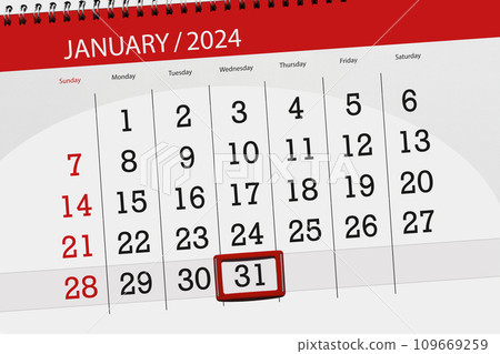 Calendar 2024, deadline, day, month, page, organizer, date, January, wednesday, number 31 109669259