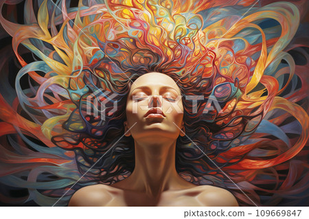 Person thoughts depicted as swirling patterns or beams of light, geometric shapes to symbolize the structure of one's thoughts Person thoughts depicted as swirling patterns or beams of light, geometric shapes to symbolize the structure of one's thoughts 109669847