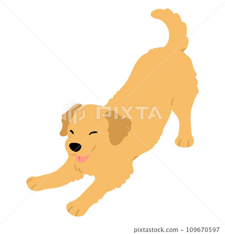 一隻簡單可愛的金毛獵犬的插圖,邀請您玩耍。沒有主線。 一隻簡單可愛的金毛獵犬的插圖,邀請您玩耍。沒有主線。 109670597