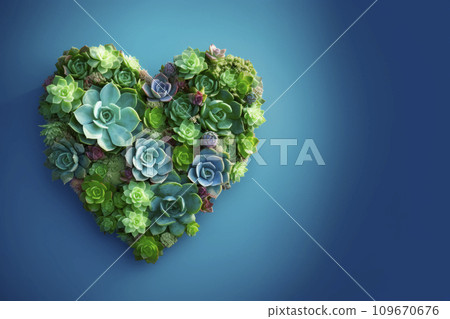 AI-generated content. Succulents and cacti are laid out in the shape of a heart.  109670676