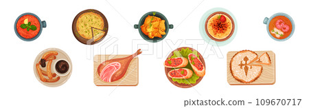 Spanish Dish and Food of Mediterranean Cuisine Vector Set 109670717