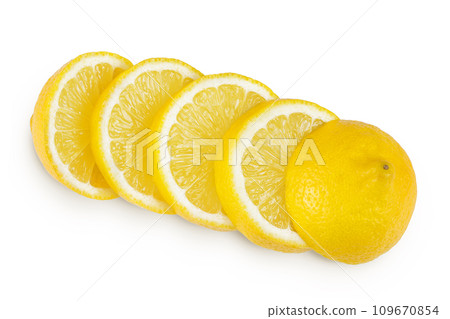 Ripe lemon half isolated on white background with full depth of field. Top view. Flat lay Ripe lemon half isolated on white background with full depth of field. Top view. Flat lay 109670854