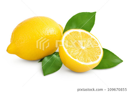 Ripe lemon with half isolated on white background with full depth of field. Ripe lemon with half isolated on white background with full depth of field. 109670855