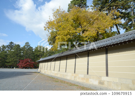 秋天的京都御苑、京都市上京區皇居築地牆 109670915