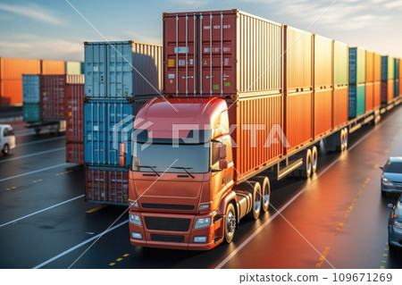 AI-generated content. Containers Cargo Ship at logistic hub. Generative AI 109671269