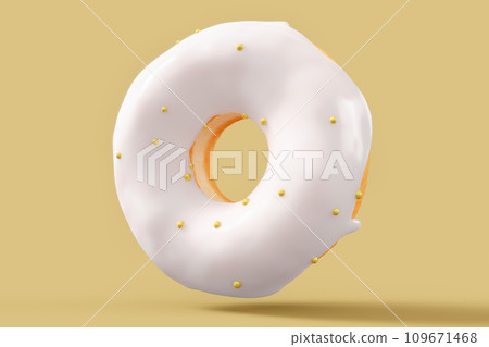 Chocolate glazed donut with sprinkles on a yellow background 109671468