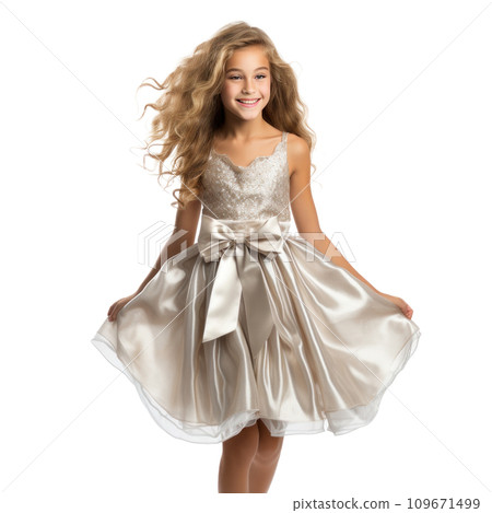 girl in solver glitter party dress isolated 109671499