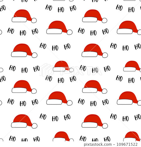 Seamless pattern of christmas concept santa claus red hat. Ho ho ho words for new year. 109671522