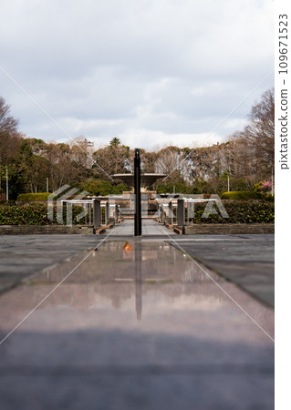 冬季公園的桿子和反射 109671523