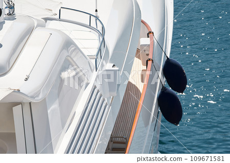 huge luxury yacht at sunny day, the famous motorboat exhibition in the principality huge luxury yacht at sunny day, the famous motorboat exhibition in the principality 109671581